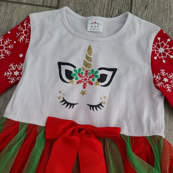 Girls Christmas Unicorn Tutu Dress Red and Green Size 4–5Y - Picture 5 of 11